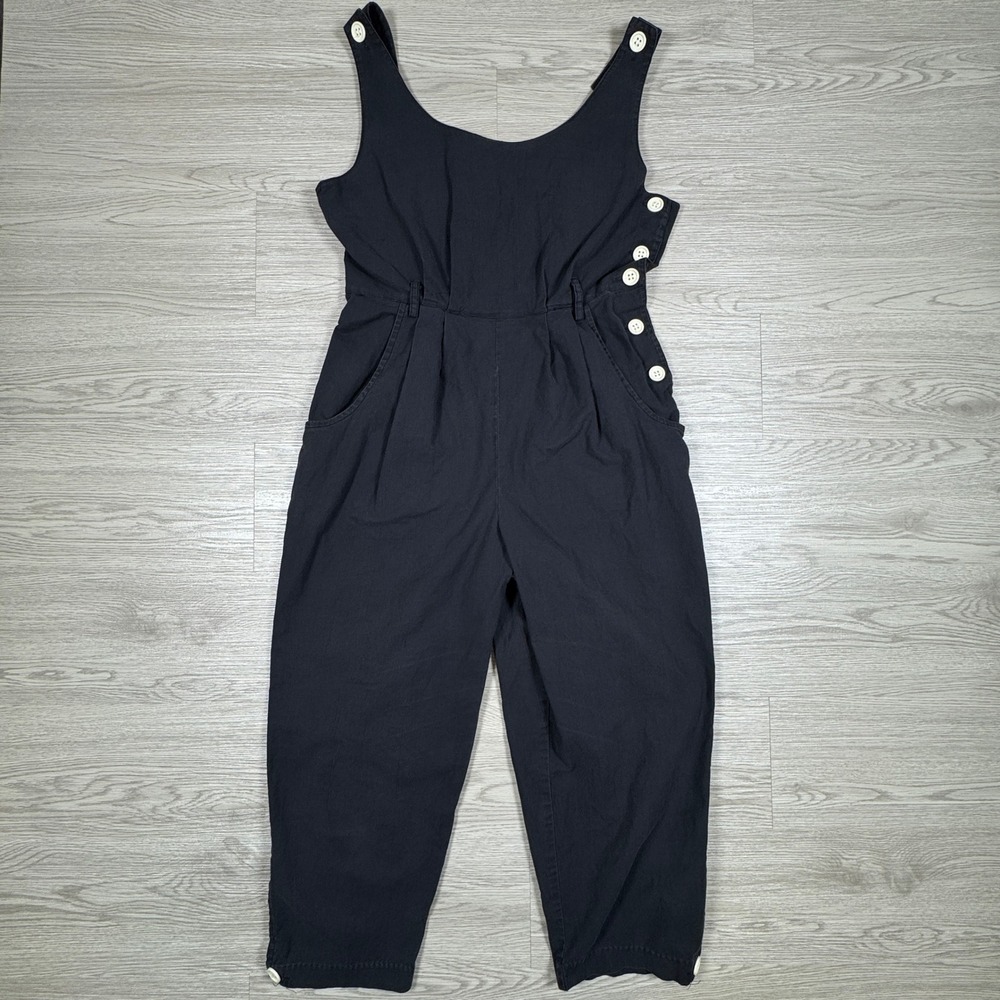 Joni Blair Women's Jumpsuit Vintage Black‎ 11 Side Button Pleated Retro Pockets